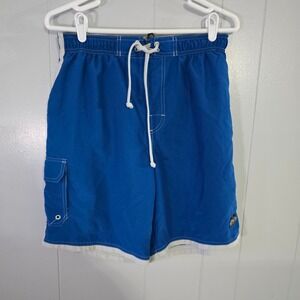 Ocean Pacific Swim Trunks Mens Medium Blue White Cargo Pocket Board Shorts